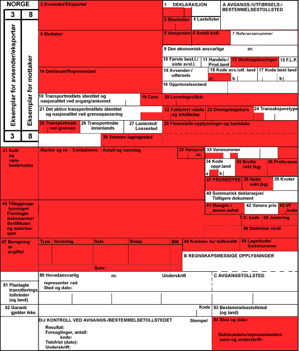 Bilde av innførselsedeklarasjonen